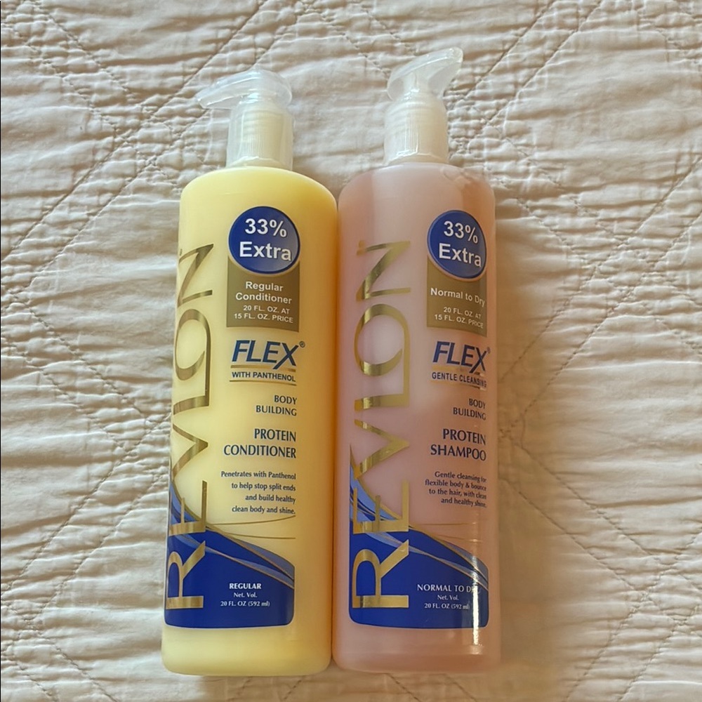 Revlon Flex Protein Conditioner and Shampoo Set - Yellow and Pink Bottles